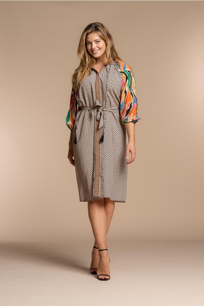 MIDI DRESS MIX AND MATCH PRINT 37147 20 Off-white/Coral combi